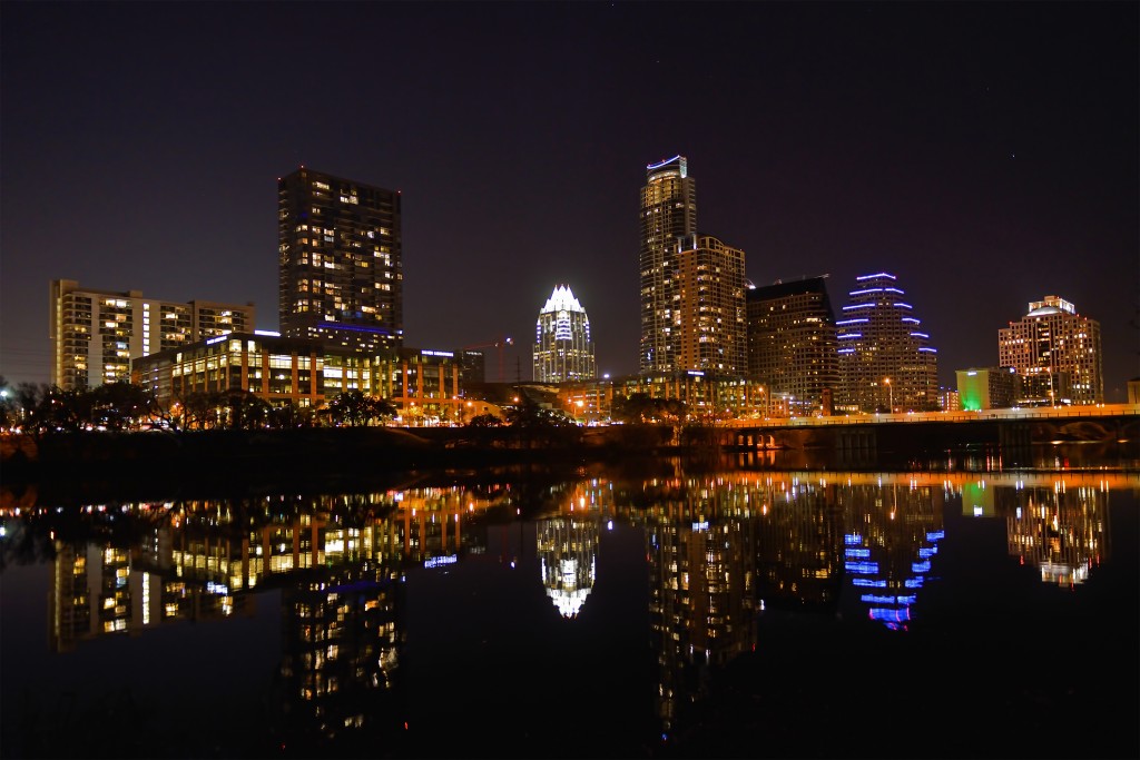 Austin at night from Auditorium Shores, by Ted Lee Eubanks